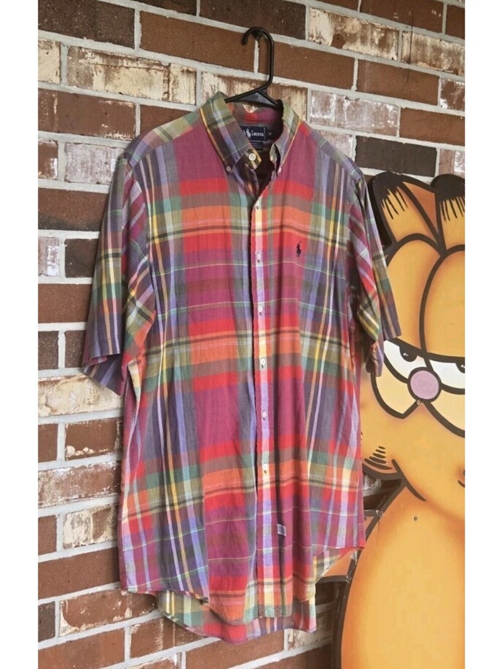 VTG 90s Polo Ralph Lauren Multi Color Plaid Shirt Hand Woven Medium